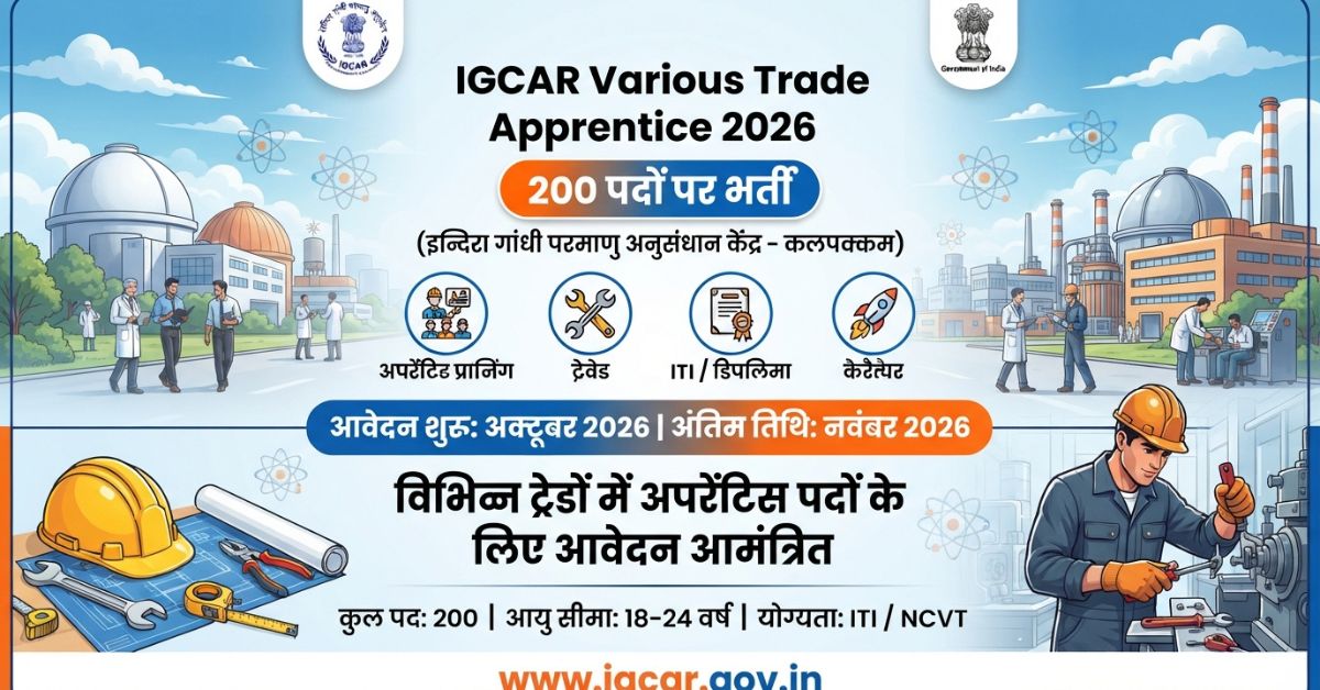 IGCAR Various Trade Apprentice 2026